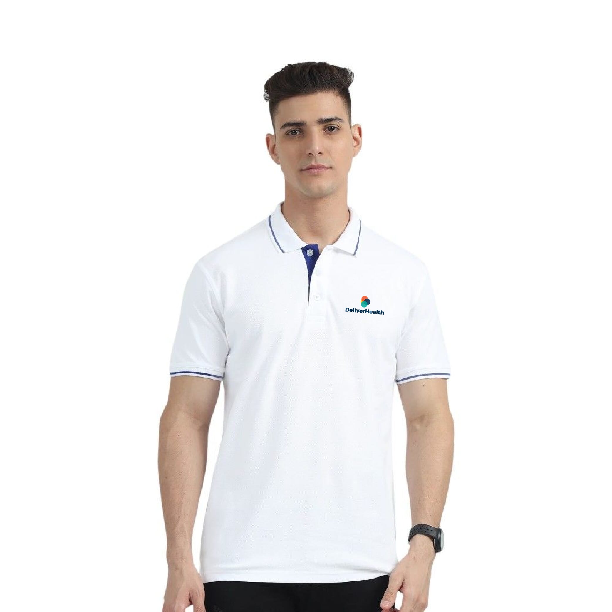 Greys&Blues Organic Polo Tshirt- White with Blue Tipping